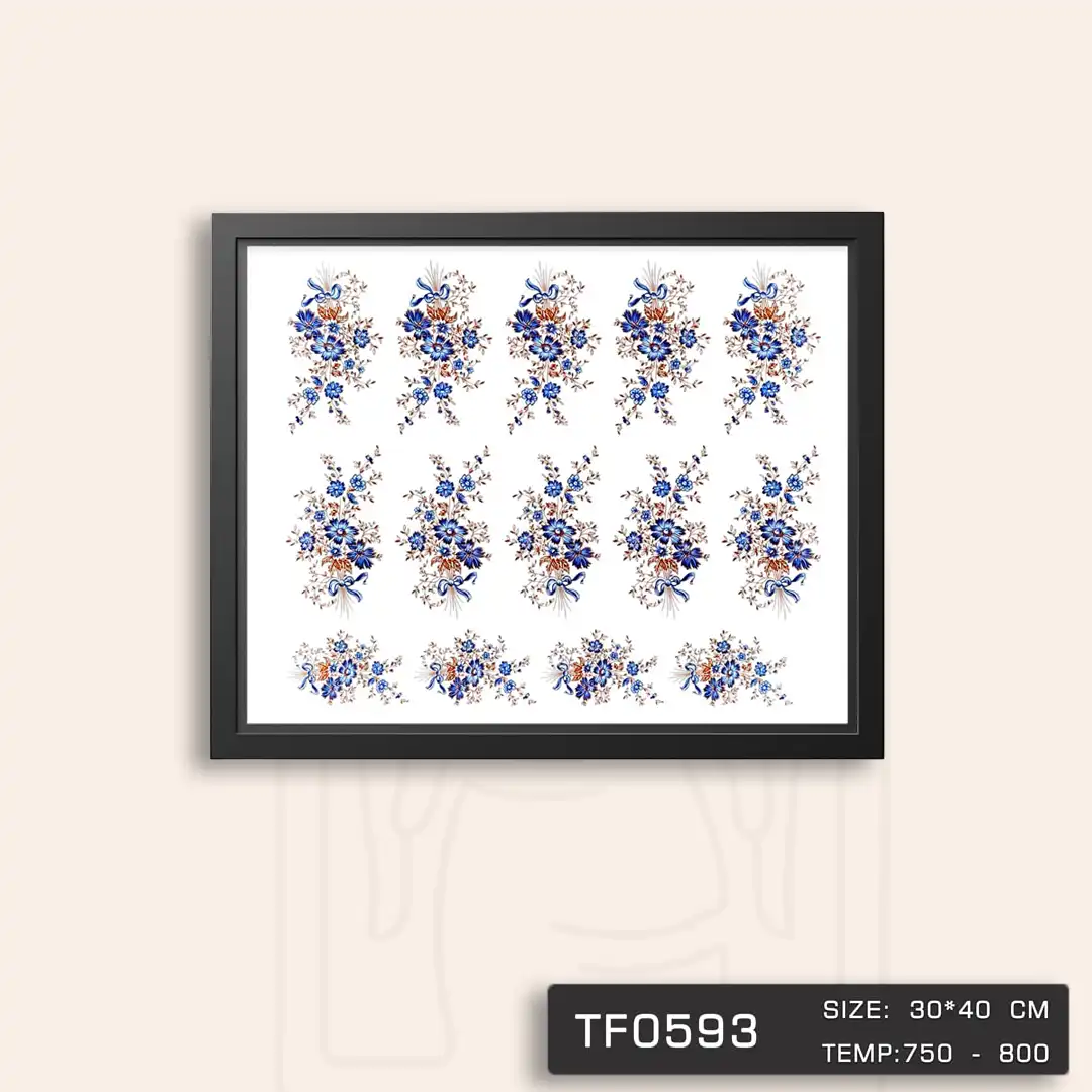 TF0593 ترانسفر گل کبالتی طلا دار