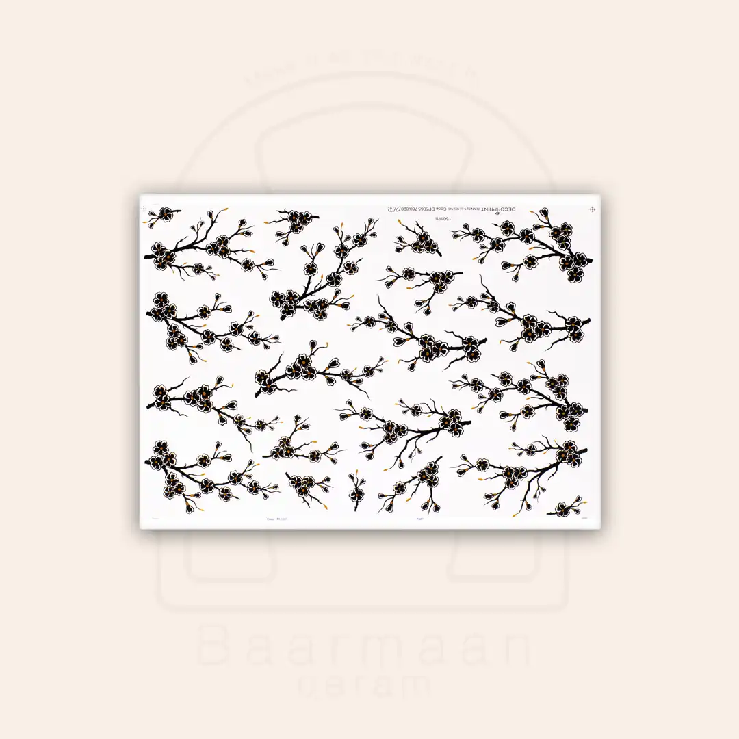 TF0722 ترانسفر شکوفه مشکی طلا دار