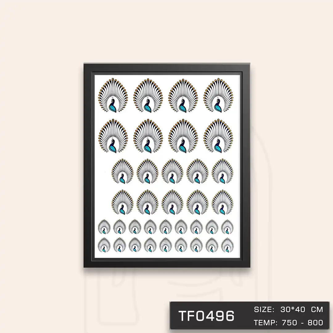TF0496 ترانسفر طاووس کبالتی طلا دار