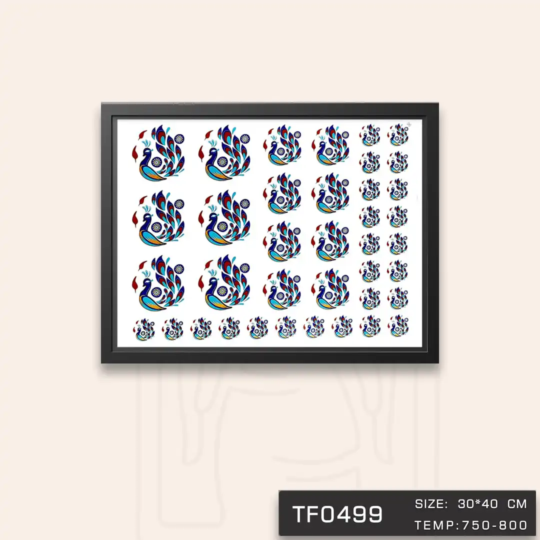 TF0499 ترانسفر طاووس کبالتی طلا دار