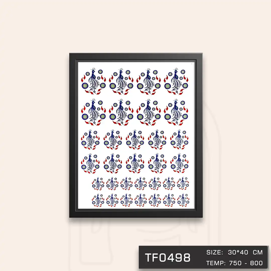 TF0498 ترانسفر طاووس کبالتی طلا دار